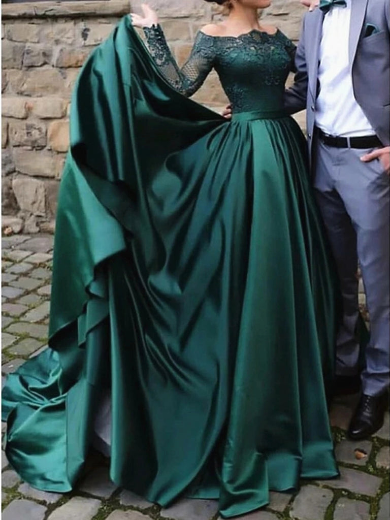 Long Sleeves Emerald Green Lace Long Prom Dresses, Emerald Green Lace – Eip  Collection