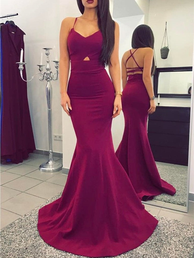 Maroon Spaghetti Straps Mermaid Prom Dress, Mermaid Maroon Graduation Shiny Party Maroon Spaghetti Straps Mermaid Prom Dress, Mermaid Maroon Graduation Shiny Party