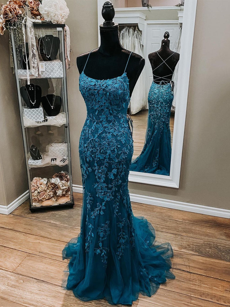 Mermaid Backless Dark Teal Lace Long Prom Dresses, Mermaid Teal Lace F Shiny Party Mermaid Backless Dark Teal Lace Long Prom Dresses, Mermaid Teal Lace F Shiny Party