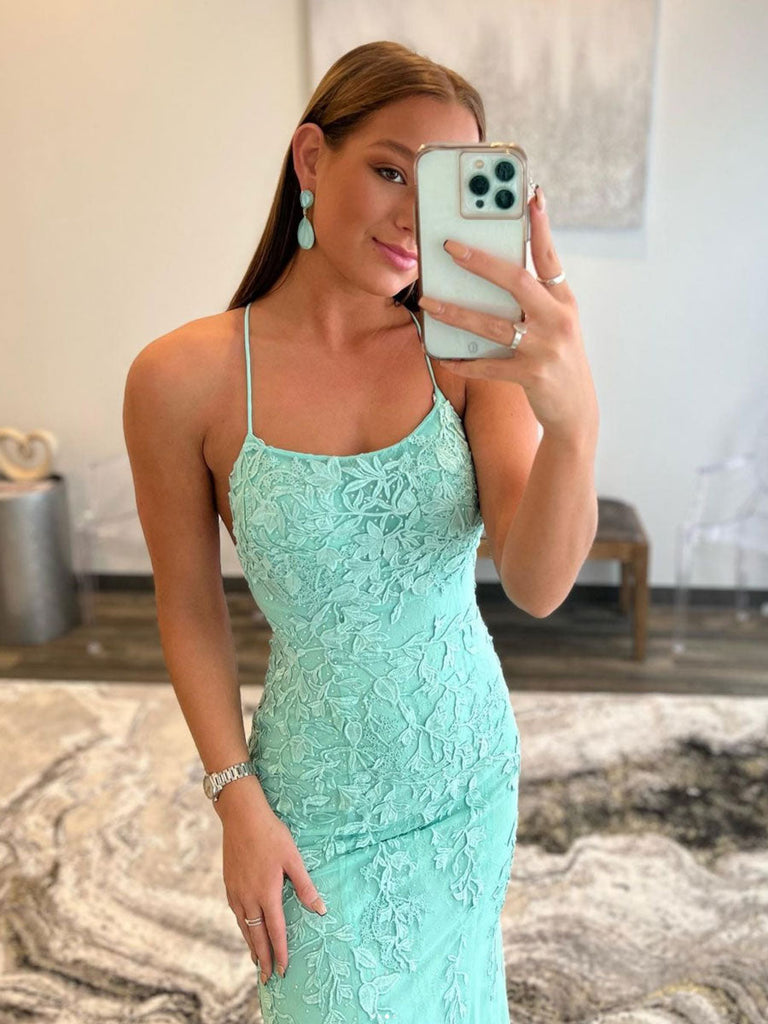 Mint Green Lace Mermaid Backless Long Prom Dresses, Mermaid Mint Green –  Shiny Party