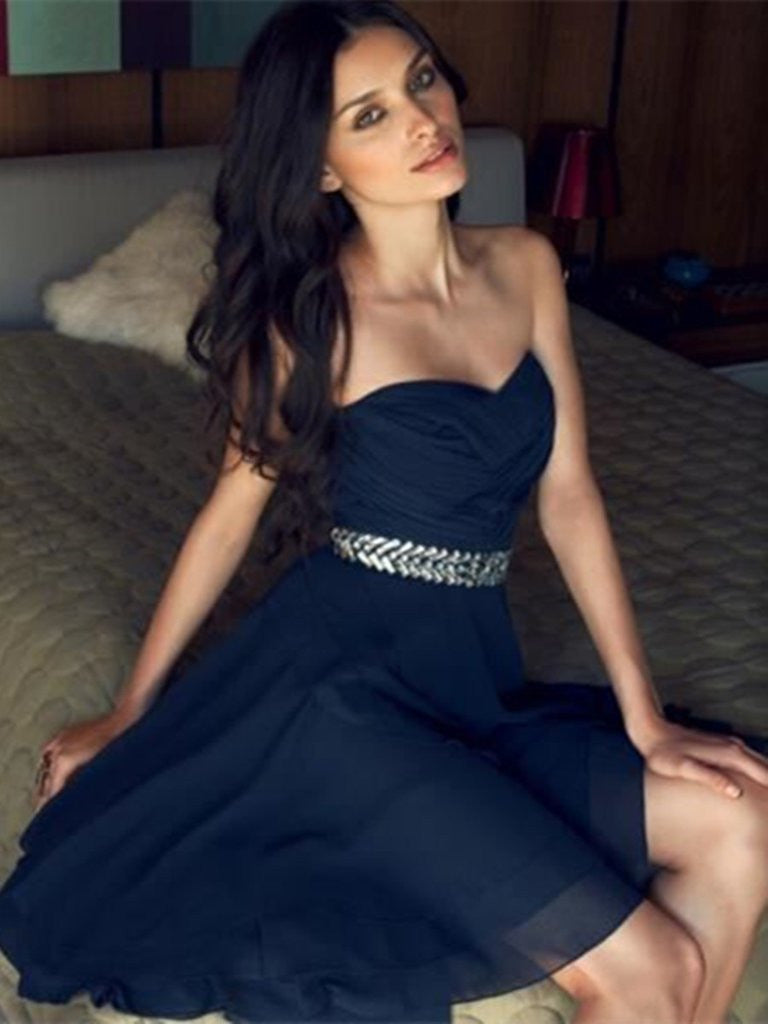 Navy Blue Chiffon Short Prom Dresses, Navy Blue Homecoming Dresses, Gr Shiny Party Navy Blue Chiffon Short Prom Dresses, Navy Blue Homecoming Dresses, Gr Shiny Party