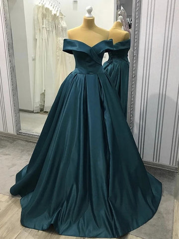 Off Shoulder Blue-Green Long Prom Dresses, Off Shoulder Green Formal Evening Dresses, Off Shoulder Prom Gown