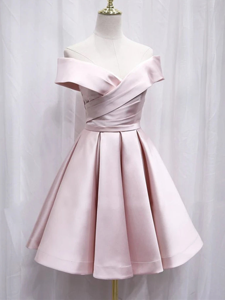 Off Shoulder Blue/Pink Satin Short Prom Dresses, Off the Shoulder Blue Shiny Party Off Shoulder Blue/Pink Satin Short Prom Dresses, Off the Shoulder Blue Shiny Party