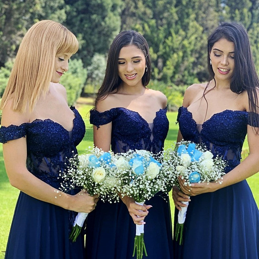 Off Shoulder Navy Blue Lace Beaded Prom Dresses, Navy Blue Lace Brides Shiny Party Off Shoulder Navy Blue Lace Beaded Prom Dresses, Navy Blue Lace Brides Shiny Party