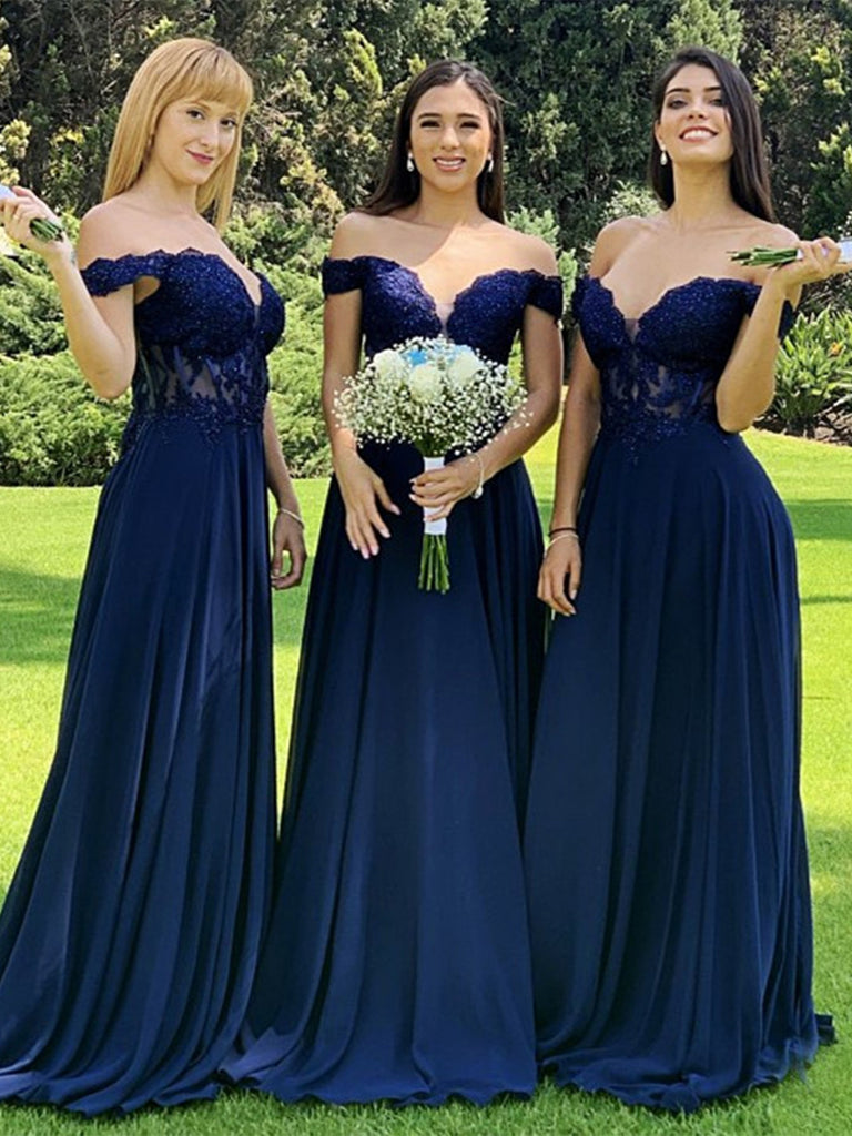 Off Shoulder Navy Blue Lace Beaded Prom Dresses, Navy Blue Lace Brides Shiny Party Off Shoulder Navy Blue Lace Beaded Prom Dresses, Navy Blue Lace Brides Shiny Party