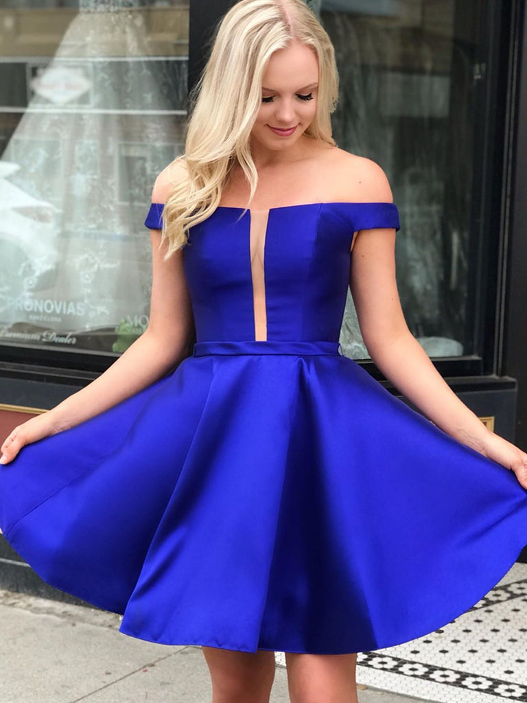 Off Shoulder Short Royal Blue Prom Dresses, Short Royal Blue Formal Homecoming Graduation Dresses Off Shoulder Short Royal Blue Prom Dresses, Short Royal Blue Formal Homecoming Graduation Dresses