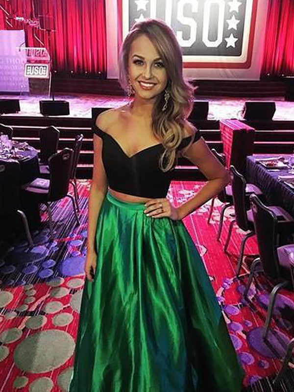 Off Shoulder Two Pieces Orange Prom Dress, Off Shoulder Green Prom Dre Shiny Party Off Shoulder Two Pieces Orange Prom Dress, Off Shoulder Green Prom Dre Shiny Party