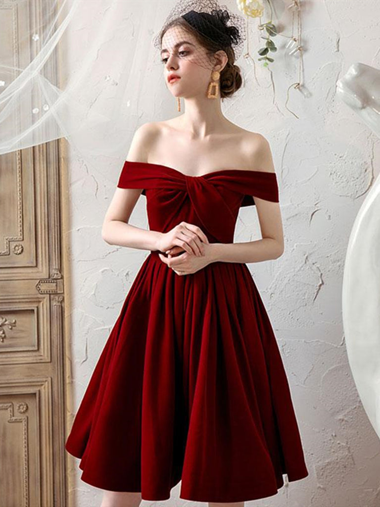 Retro & Vintage Red Off The Shoulder Tie Prom Gown | Unique VintageÊ