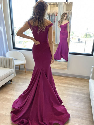 Off the Shoulder Purple Mermaid Long Prom Dresses, Off Shoulder Purple Mermaid Long Formal Evening Dresses