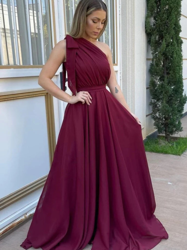 One Shoulder Maroon Chiffon Long Prom Dresses, One Shoulder Burgundy Formal Dresses, Burgundy Evening Dresses SP2500 One Shoulder Maroon Chiffon Long Prom Dresses, One Shoulder Burgundy Formal Dresses, Burgundy Evening Dresses SP2500