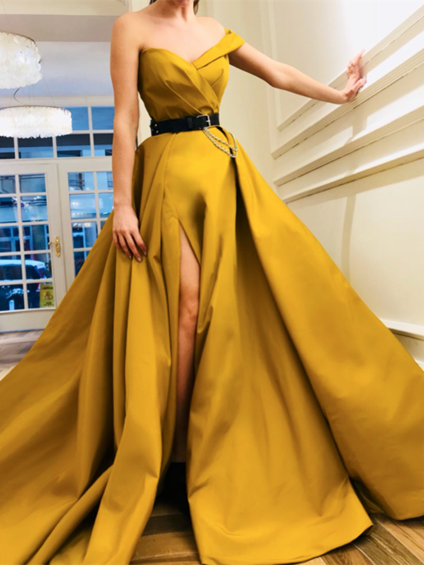 Womens Deep V Neck Plus Size Evening Dress Long Sleeves With Belt Women's Formal  Dress Yellow XL - Walmart.com