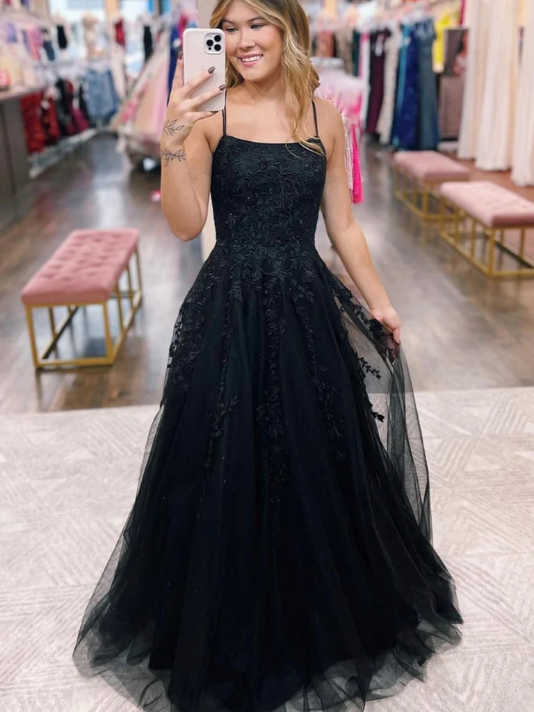 long lace formal black evening dress product info and reviews Open Back Black Lace Tulle Long Prom Dresses, Black Lace Formal Dresse – Shiny Party