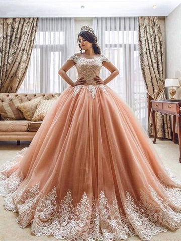 Pink Off Shoulder Lace Prom Dresses, Pink Lace Prom Gown, Evening Dresses