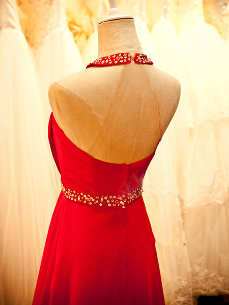 Pretty Strapless Open Back Long Red Prom Dresses With Crystal Sash, Red Backless Formal Dresses