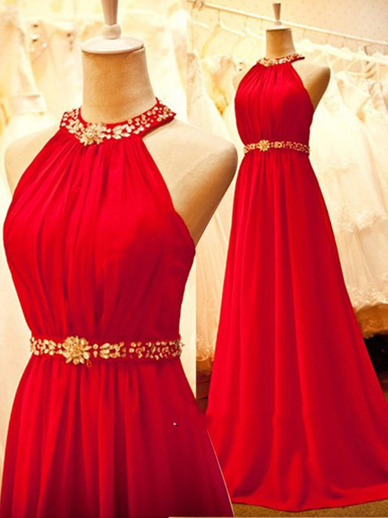 Pretty Strapless Open Back Long Red Prom Dresses With Crystal Sash, Red Backless Formal Dresses