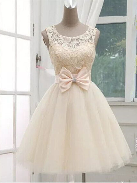 Custom Made A Line Round Neck Short Lace Prom Dress, Short Lace Brides ...