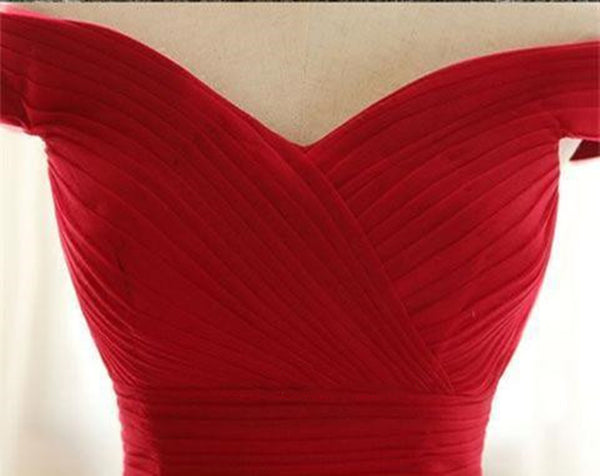 Red A Line Off Shoulder Floor Length Tulle Prom Dresses, Off Shoulder Graduation Dresses, Red Formal Dresses
