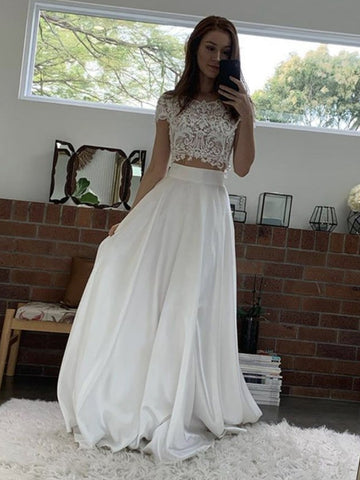 two piece white mermaid prom dress White Strapless Mermaid Two Piece Long Prom Dress