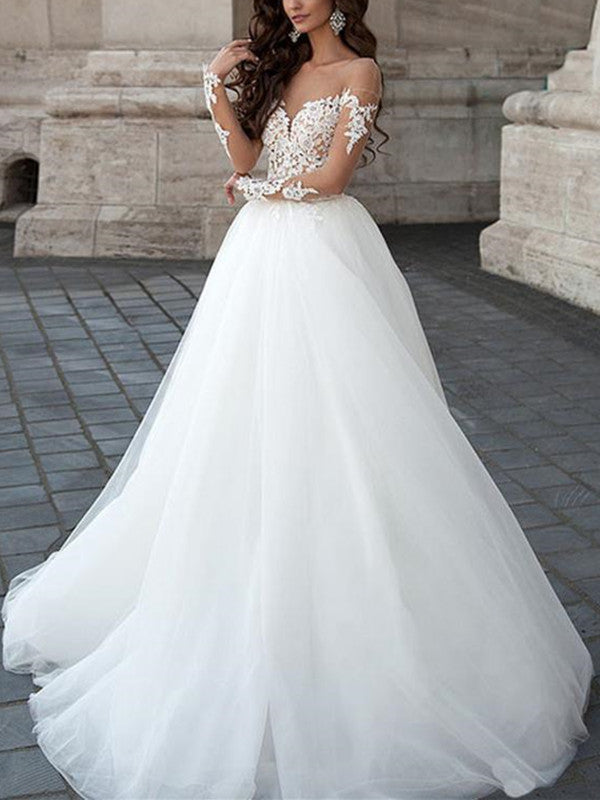 Long Ball Gown Backless White Lace Wedding Dresses, Prom Dress, Formal –  jbydress
