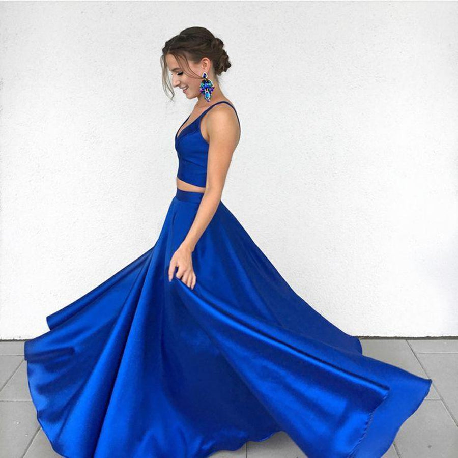 A Line Two Pieces Royal Blue Long Prom Dresses, Royal Blue Two Pieces Formal Dresses, Two Pieces Royal Blue Graduation Dresses A Line Two Pieces Royal Blue Long Prom Dresses, Royal Blue Two Pieces Formal Dresses, Two Pieces Royal Blue Graduation Dresses
