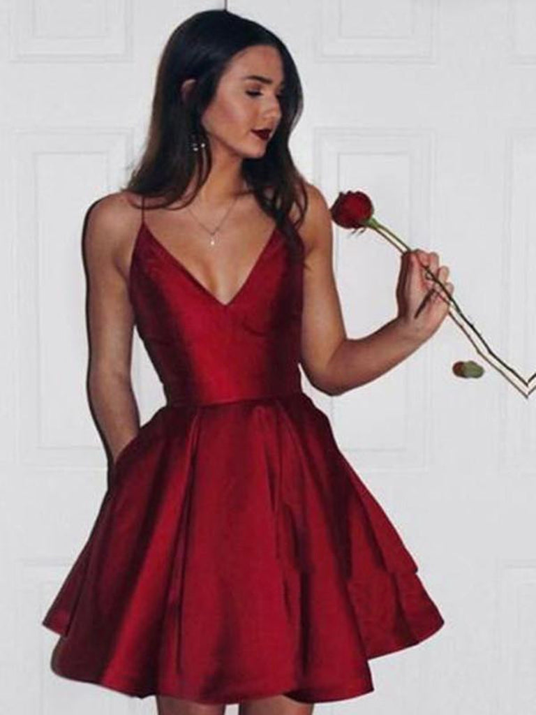 short maroon prom dresses V Neck Burgundy Lace Dresses, Short Lace Formal Grad jbydress Halter 5 Cute V Neck Backless Burgundy