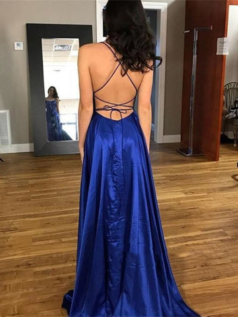 Sexy Backless Blue Prom Dress, Blue Backless Formal Dress, Blue Evenin