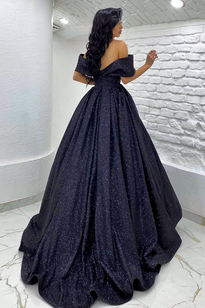 Navy Blue Off the Shoulder Prom Dress,Evening Dress,Tulle Prom Dress –  Promnova