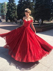 Shiny Red Tulle Off the Shoulder Tea Length Prom Dress, Off Shoulder R –  abcprom