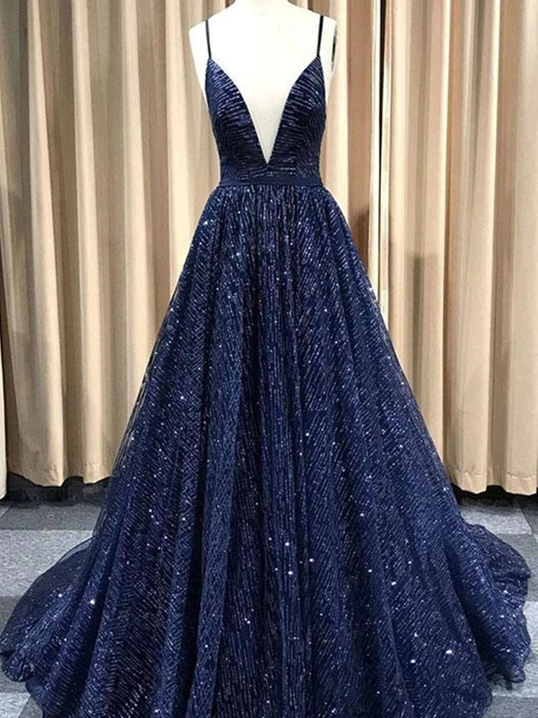 Shiny A Line V Neck Navy Blue/Burgundy/Champagne Prom Dresses, Shiny V Shiny Party Shiny A Line V Neck Navy Blue/Burgundy/Champagne Prom Dresses, Shiny V Shiny Party