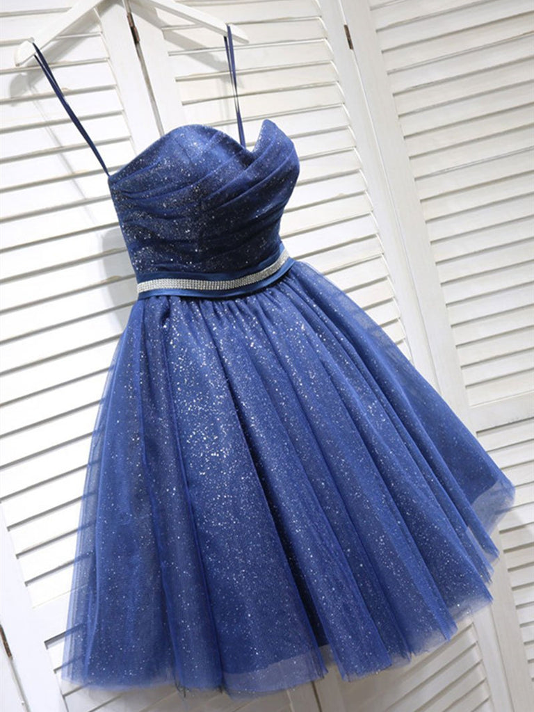 Shiny Strapless Blue Short Prom Dresses Homecoming Dresses, Short Blue Shiny Party Shiny Strapless Blue Short Prom Dresses Homecoming Dresses, Short Blue Shiny Party