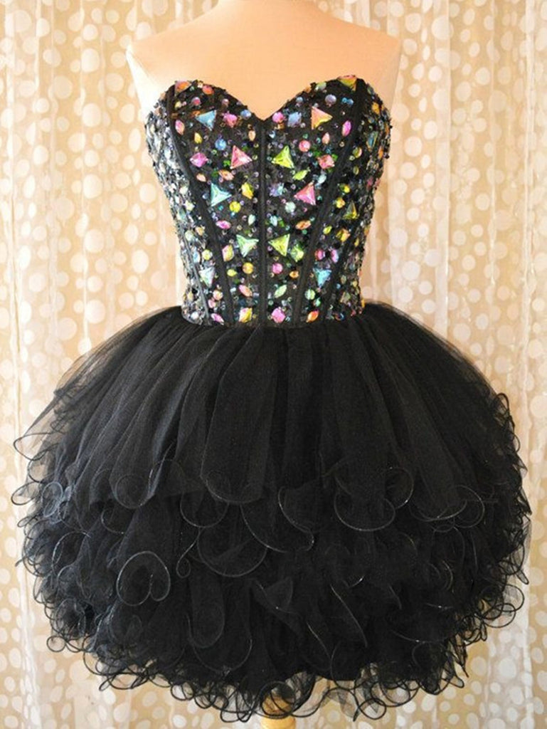 Short Black Sweetheart Neck Prom Dresses, Short Black Homecoming Dress Shiny Party Short Black Sweetheart Neck Prom Dresses, Short Black Homecoming Dress Shiny Party