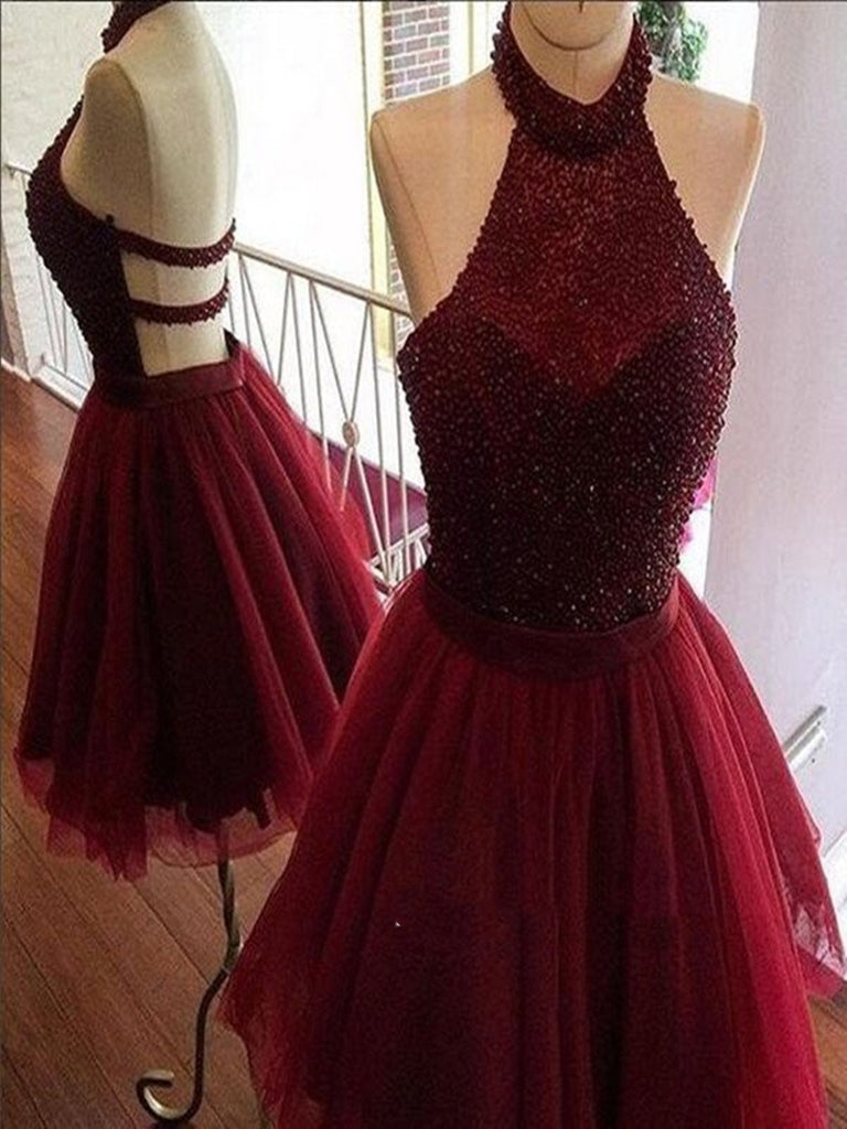 Short Maroon Backless Prom Dresses, Short Maroon Graduation, Homecomin Shiny Party Short Maroon Backless Prom Dresses, Short Maroon Graduation, Homecomin Shiny Party