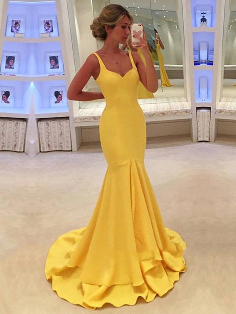 Silk Like Satin Trumpet/Mermaid Sweep Train With Ruffles Yellow Prom D Shiny Party Silk Like Satin Trumpet/Mermaid Sweep Train With Ruffles Yellow Prom D Shiny Party