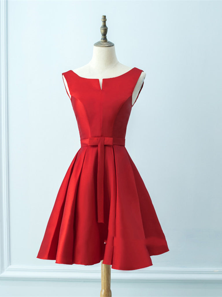 Simple A Line Short Red Prom Dress, Red Satin Graduation Dress, Red Ho Shiny Party Simple A Line Short Red Prom Dress, Red Satin Graduation Dress, Red Ho Shiny Party