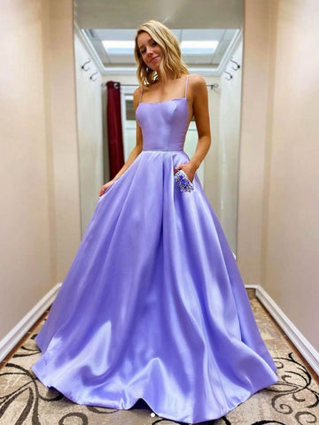 Simple Purple Satin Long Prom Dresses, Long Purple Formal Graduation Evening Dresses SP2160