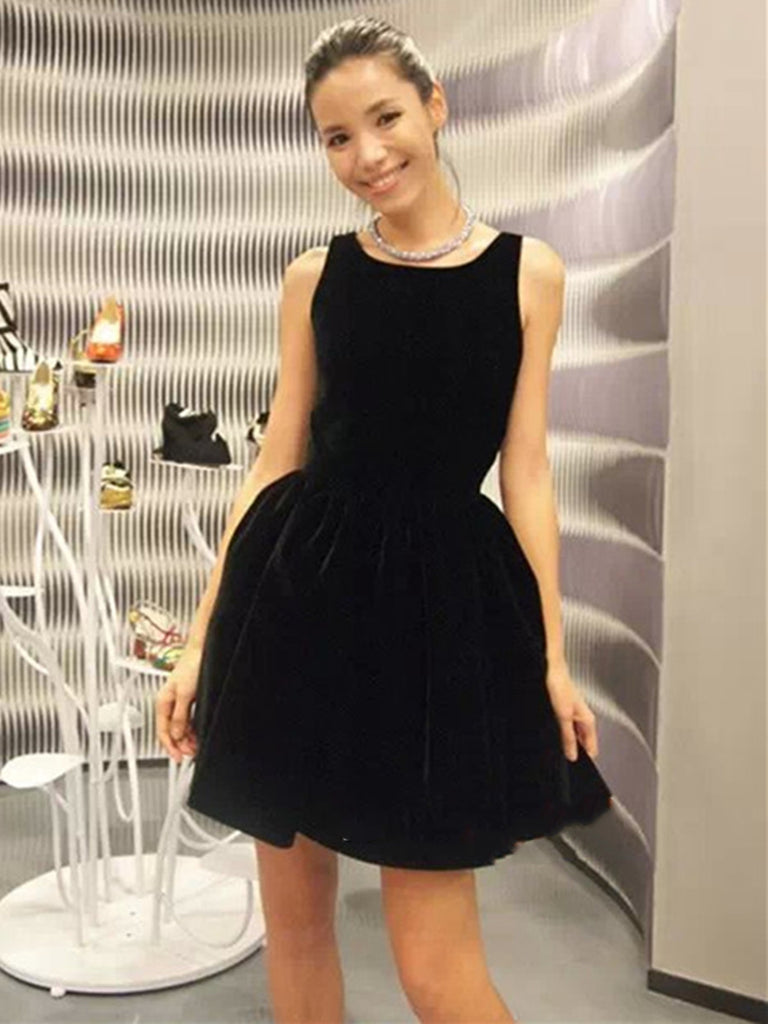 Simple Style Round Neck Short Black Prom Dresses, Short Black Formal D Shiny Party Simple Style Round Neck Short Black Prom Dresses, Short Black Formal D Shiny Party