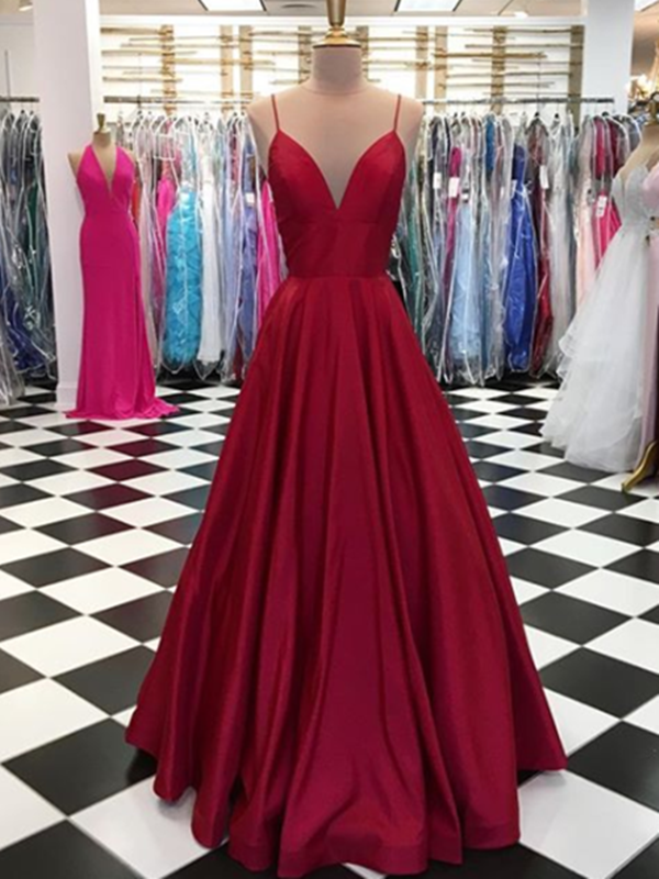 Simple A Line V Neck Burgundy Prom Dress, Burgundy Evening Dress, V Ne Shiny Party Simple A Line V Neck Burgundy Prom Dress, Burgundy Evening Dress, V Ne Shiny Party