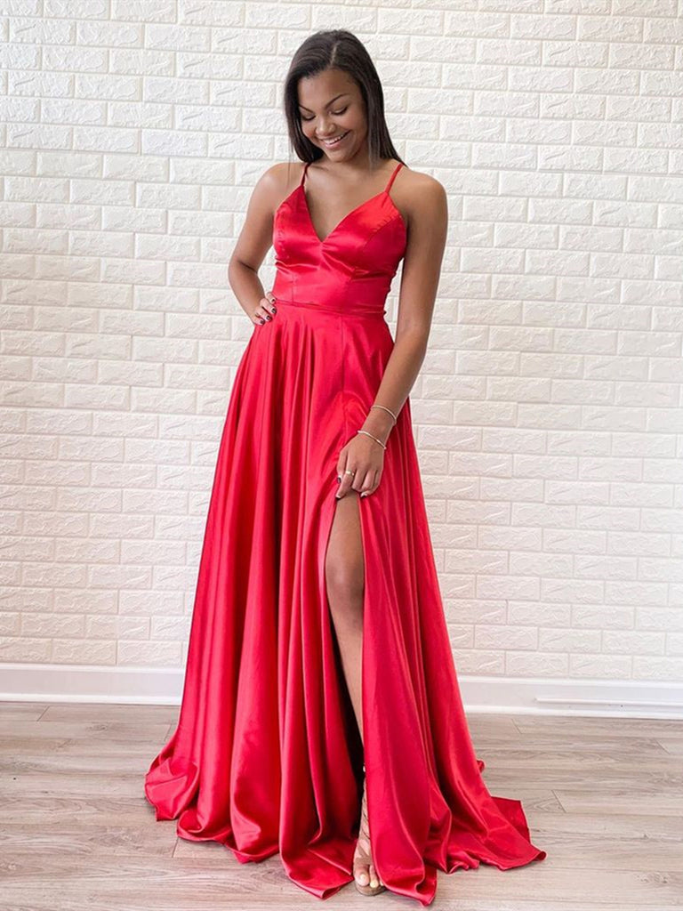 Shiny Strapless Burgundy Long Prom Dresses with Leg Slit, Wine Red Lon –  jbydress