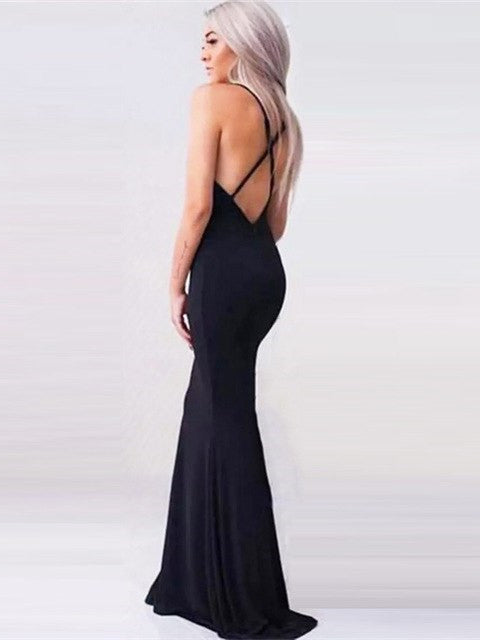 Simple Mermaid Open Back Elegant Long Black Prom Dresses, Backless Bla Shiny Party Simple Mermaid Open Back Elegant Long Black Prom Dresses, Backless Bla Shiny Party