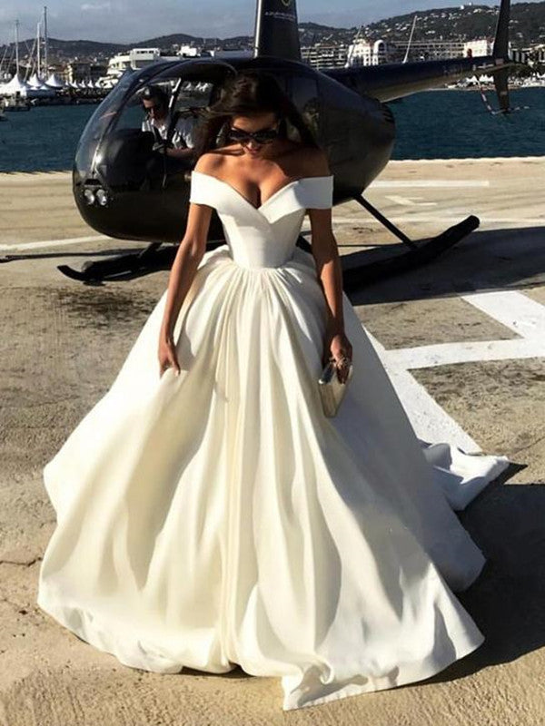 Simple Off Shoulder White Satin Prom Dresses, White Long Formal Dresses, White Evening Dresses Simple Off Shoulder White Satin Prom Dresses, White Long Formal Dresses, White Evening Dresses