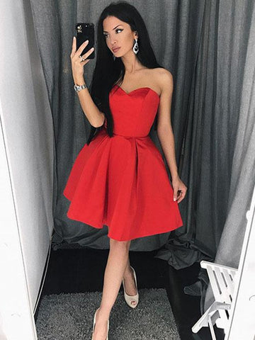 Simple Sweetheart Neck Red Prom Dresses, Red Homecoming Dresses