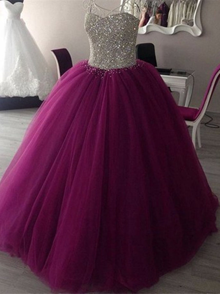 Sparkly Sweetheart Neck Purple Prom Dresses, Purple Formal Dresses, Evening Dresses