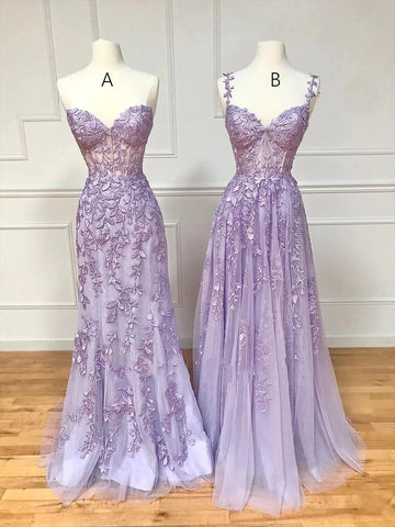 Strapless Mermaid Purple Lace Long Prom Dresses, Purple Lace Formal Dresses, Purple Evening Dresses SP2544