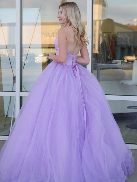 Strapless Open Back Purple Long Prom Dresses, Open Back Lavender Formal Dresses, Lilac Evening Dresses SP2147