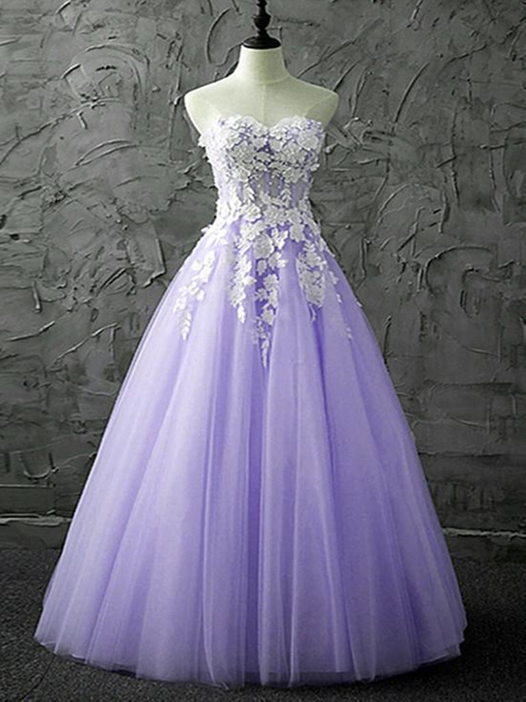 purple lace wedding dress Strapless Sweetheart Neck Purple Lace Long Prom Dresses, Lilac Lace Fo – Shiny Party