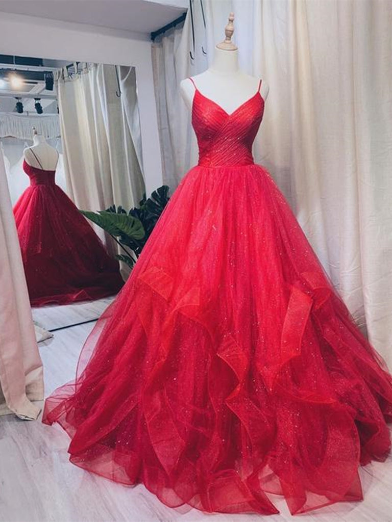Stylish V Neck Backless Fluffy Burgundy Prom Dresses, Shiny Burgundy B Shiny Party Stylish V Neck Backless Fluffy Burgundy Prom Dresses, Shiny Burgundy B Shiny Party