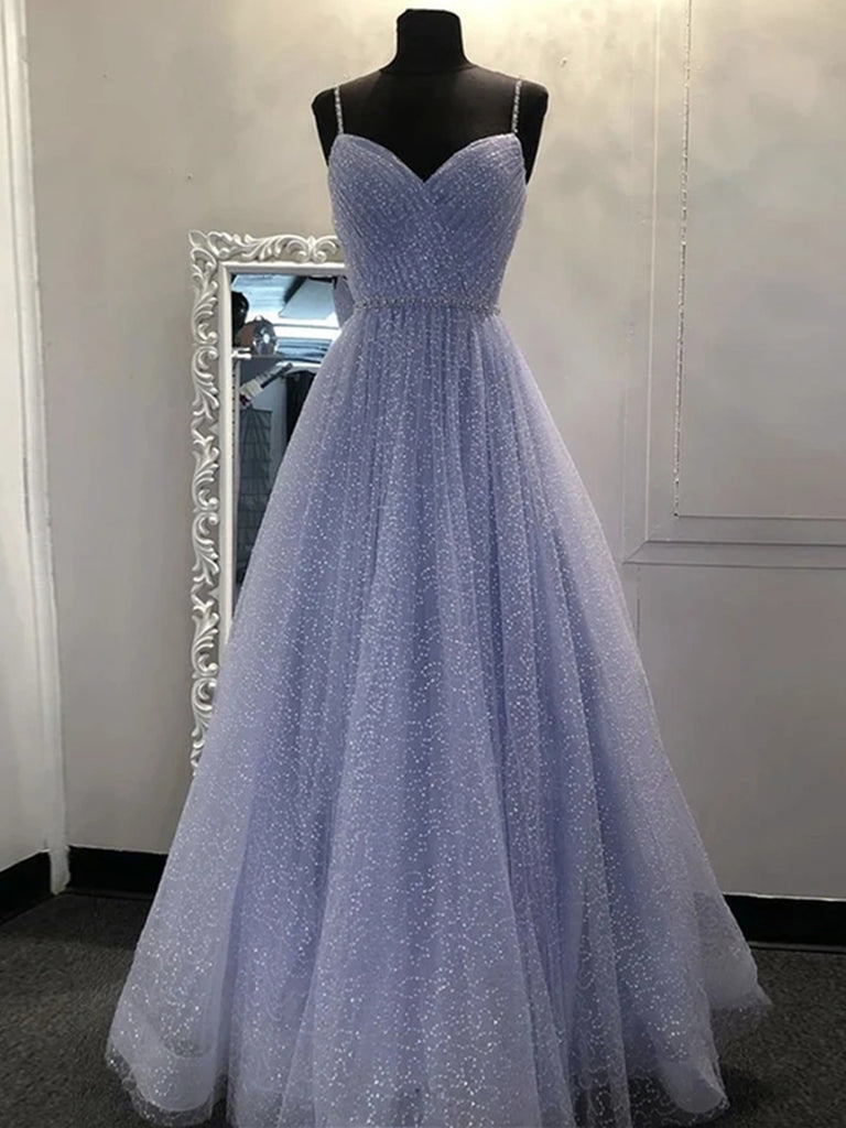 Stylish V Neck Sequins Lilac Prom Dresses 2020, Shiny Lilac Lavender Formal Graduation Evening Dresses, Sparkly Party Dresses