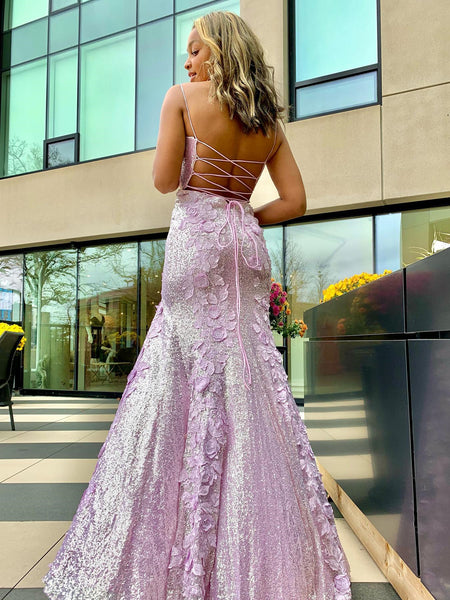 Sweetheart Neck Backless Mermaid Purple Long Prom Dresses, Mermaid Purple Lace Formal Graduation Evening Dresses SP2140