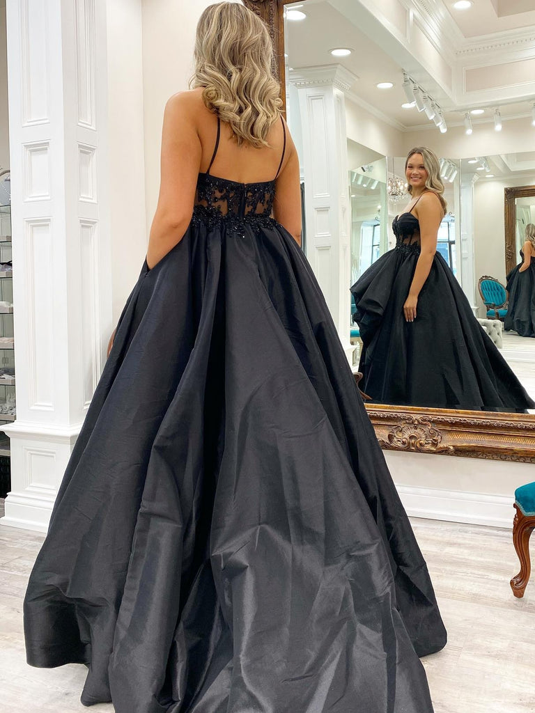 Sweetheart Neck High Low Black Long Prom Dresses, High Low Black Forma Shiny Party Sweetheart Neck High Low Black Long Prom Dresses, High Low Black Forma Shiny Party