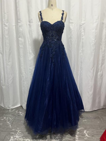 Shiny Royal Blue Tulle A Line Sweetheart Prom Dresses PL555